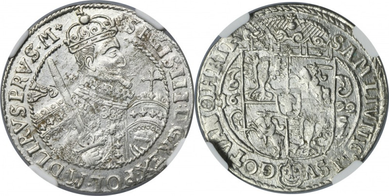 Sigismund III Vasa, 1/4 Thaler Bromberg 1622 - PRVS M - NGC AU58 Variety with th...