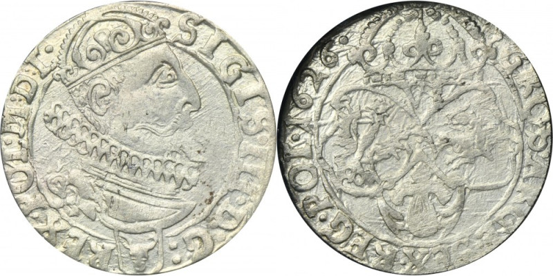 Sigismund III Vasa, 6 Groschen Krakau 1626 Variety with the Półkozic coat of arm...