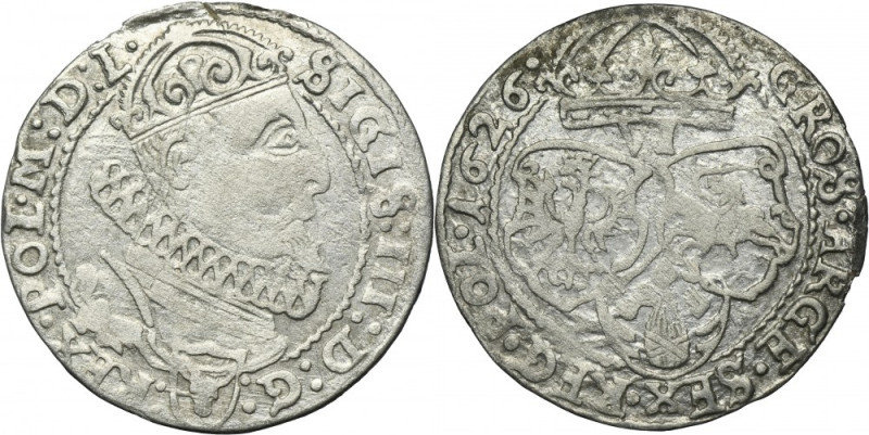 Sigismund III Vasa, 6 Groschen Krakau 1626 Variety with date in the reverse rim....