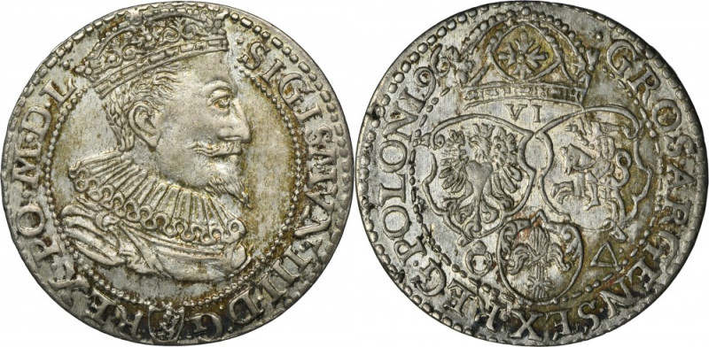 Sigismund III Vasa, 6 Groschen Malbork 1596 Variety with small bust of the ruler...