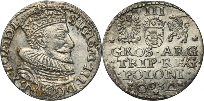 Sigismund III Vasa, 3 Groschen Marienburg 1593 Variety with a bust with incomple...