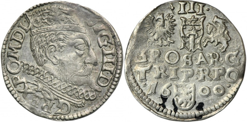 Sigismund III Vasa, 3 Groschen Posen 1600 Vairety with letter P next to Eagle on...