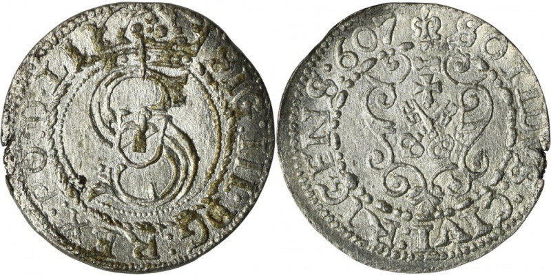 Sigismund III Vasa, Schilling Riga 1607 Variety with markafter 607. Attractive c...