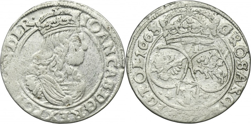 John II Casimir, 6 Groschen Bromberg 1663 AT Variety with ending of the obverse ...