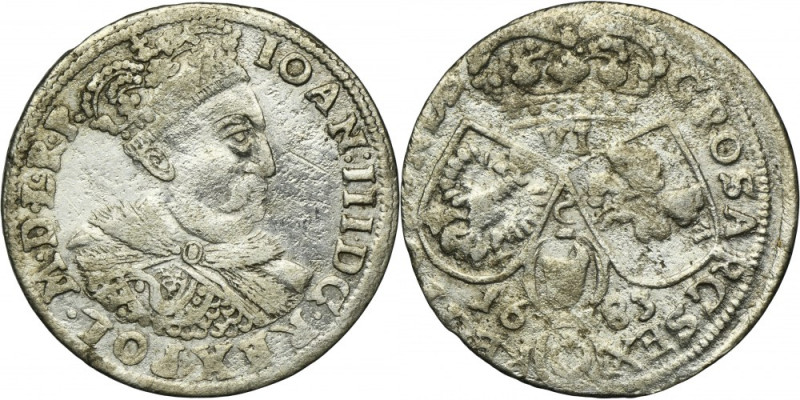 John III Sobieski, 6 Groschen Krakau 1683 - RARE Variety with a bust in a crown ...