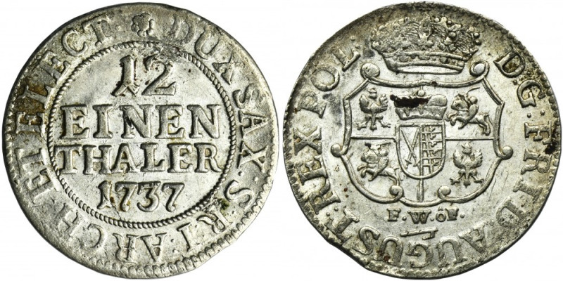 Augustus III of Poland, 1/12 Thaler Dresden 1737 FWôF Variety with initials&nbsp...