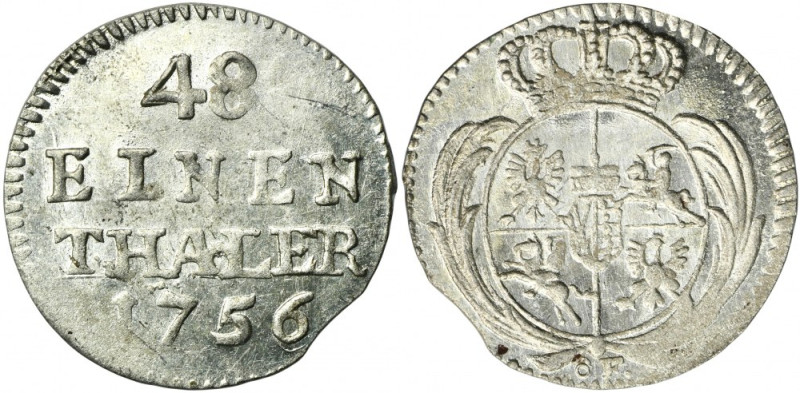 Augustus III of Poland, 1/48 Thaler Grünthal 1756 ôF - RARE Rare type. Variety w...