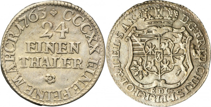 Augustus III of Poland, 1/24 Thaler Leipzig 1763 EDC Variety with initials EDC l...