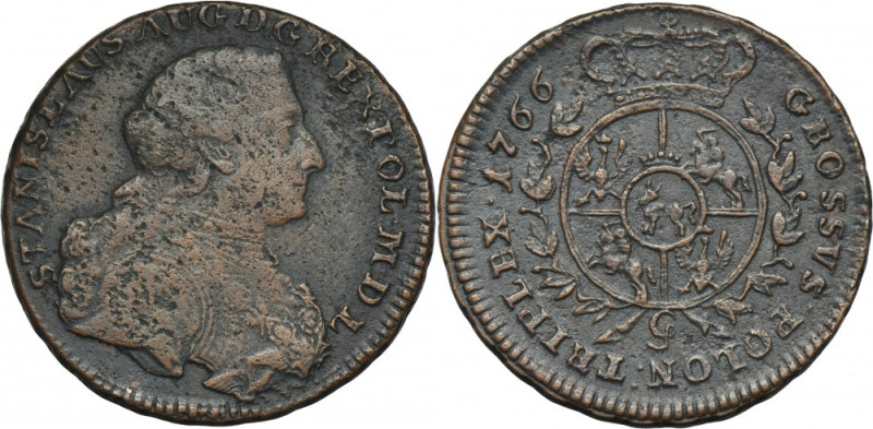 Poniatowski, 3 Groschen Krakau 1766 g The first type of 3 groschen of King Stani...