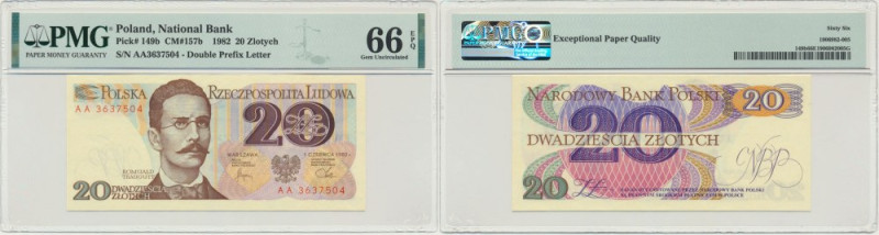 20 złotych 1982 - AA - PMG 66 EPQ &nbsp; Banknot oznaczony cenioną i poszukiwaną...