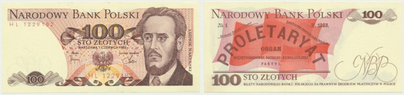 100 złotych 1982 - HL - Niedoskonałości w obrębie rogów, ale bez wpływu na pole ...