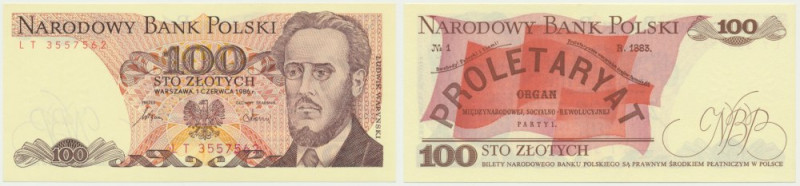 100 złotych 1986 - LT - Niedoskonałości w obrębie rogów, ale bez wpływu na pole ...