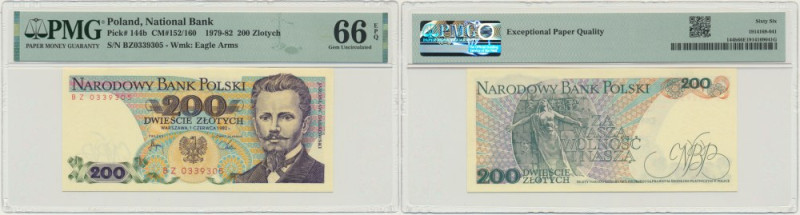 200 złotych 1982 - BZ - PMG 66 EPQ Banknot opatrzony certyfikatem PMG z oceną PM...