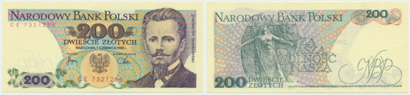 200 złotych 1982 - CE - Rzadsza seria.&nbsp; Niedoskonałości w obrębie rogów, al...