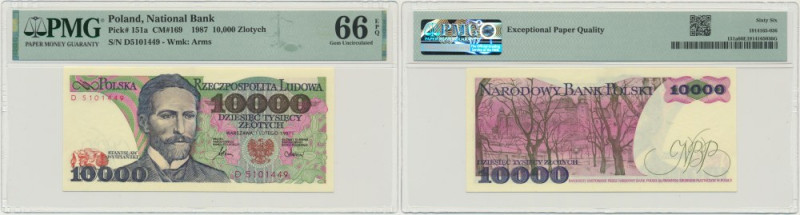 10.000 złotych 1987 - D - PMG 66 EPQ Banknot opatrzony certyfikatem PMG z oceną ...