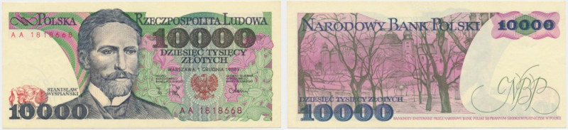 10.000 złotych 1988 - AA - Bardzo rzadka seria dla stanu UNC. Banknot gięty prze...