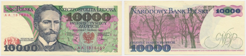 10.000 złotych 1988 - AA - Bardzo rzadka seria dla stanu UNC.&nbsp; Banknot dwuk...