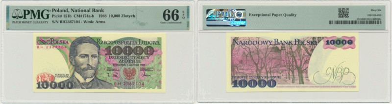 10.000 złotych 1988 - BH - PMG 66 EPQ Banknot opatrzony certyfikatem PMG z oceną...