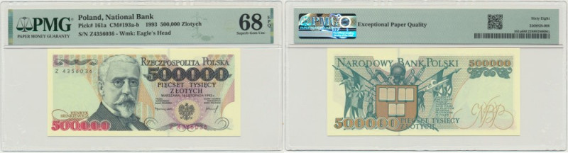 500.000 złotych 1993 - Z - PMG 68 EPQ - ostatnia seria rocznika Odmiana jednolit...