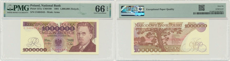 1 milion złotych 1991 - C - PMG 66 EPQ - rzadka seria Seria rzadka w stanie bank...