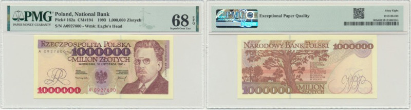 1 milion złotych 1993 - A - PMG 68 EPQ - rzadka Bardzo rzadka, pierwsza seria, s...