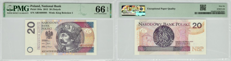 20 złotych 2012 - AB - PMG 66 EPQ Banknot opatrzony certyfikatem PMG z oceną PMG...