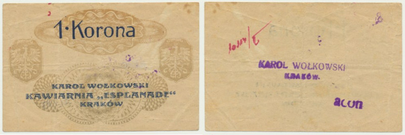 Kraków, Kawiarnia 'Esplanade', 1 korona 1919 - stempel ..28 ? Odmiana wydana na ...