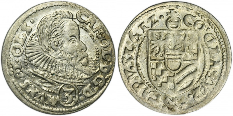 Silesia, Duchy of Münsterberg-Oels, Karl II, 3 Kreuzer Oels 1612 Variety with bu...