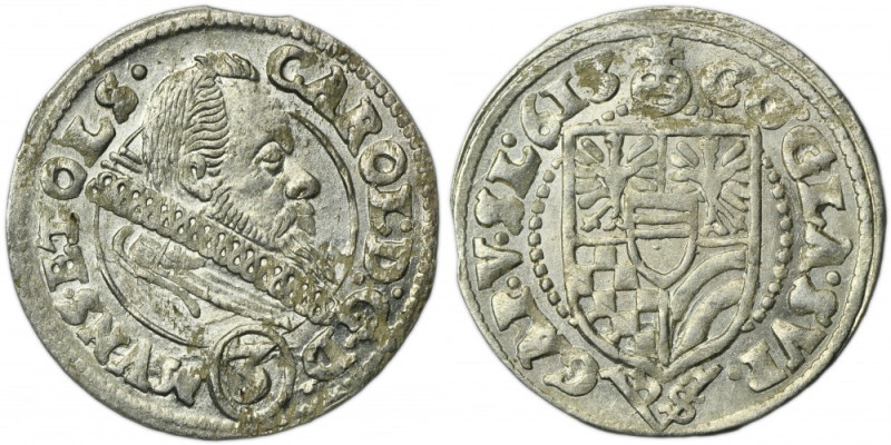 Silesia, Duchy of Münsterberg-Oels, Karl II, 3 Kreuzer Oels 1613 Variety with th...