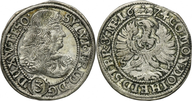 Silesia, Duchy of Oels, Silvius II Friedrich, 3 Kreuzer Oels 1674 SP - UNLISTED ...