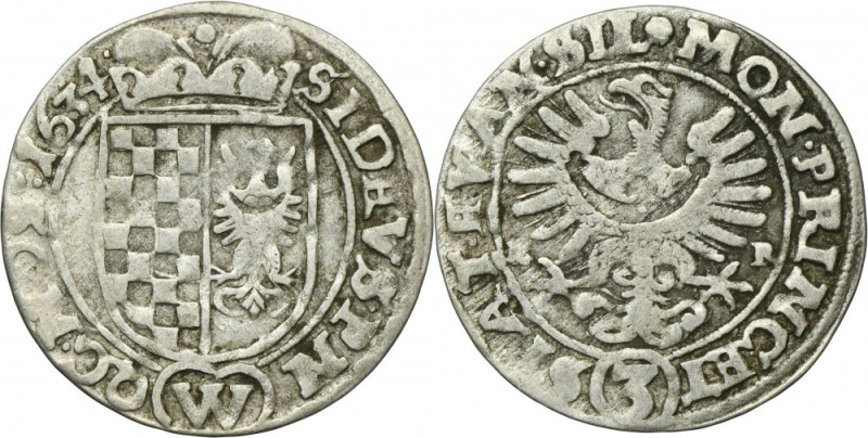 Silesia, Evangelical states, 3 Kreuzer Breslau 1634 HR Variety with obverse lege...