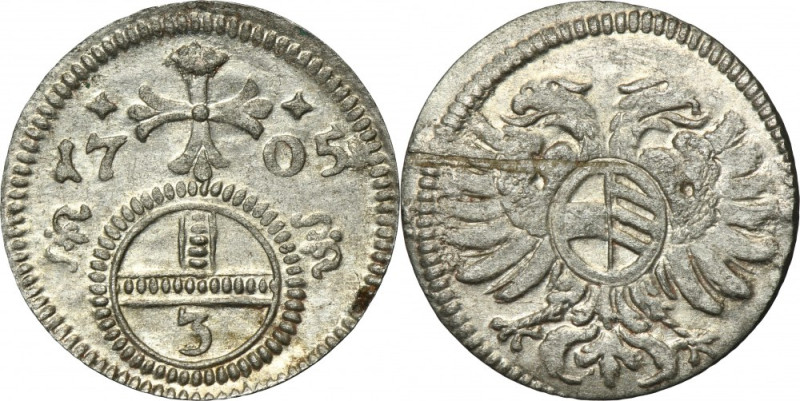 Silesia, Habsburg rule, Leopold I, Gröschel Breslau 1705 Variety with&nbsp;a nar...