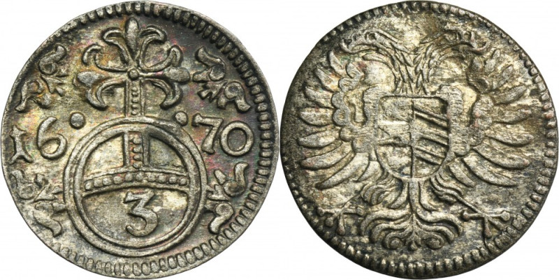 Silesia, Habsburg rule, Leopold I, Gröschel Oppeln 1670 Variety with a wide lila...