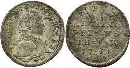 Silesia, Prussian rule, Friedrich II, 1/6 Thaler Breslau 1751 B