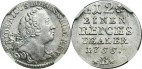 Silesia, Prussian rule, Friedrich II, 1/12 Thaler Breslau 1755 B - NGC AU58 - VERY RARE MAX - JEDYNY