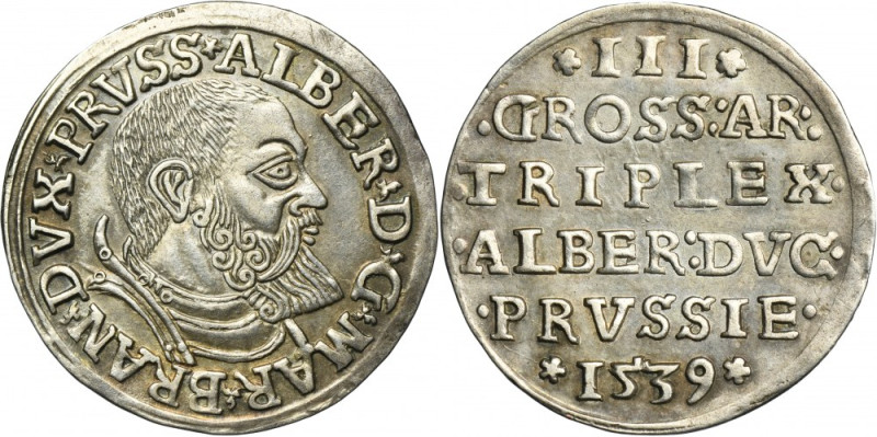 Duchy of Prussia, Albrecht Hohenzollern, 3 Groschen Königsberg 1539 Long bearded...