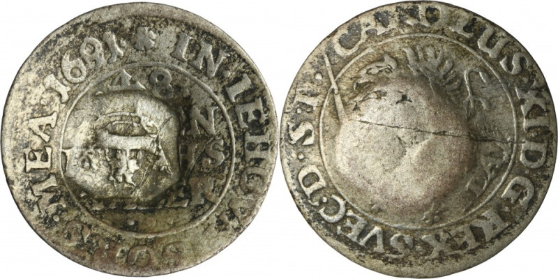 Western Pomerania under Sweden, Charles XI, 1/48 Thaler Stettin 1691 ILA - VERY ...