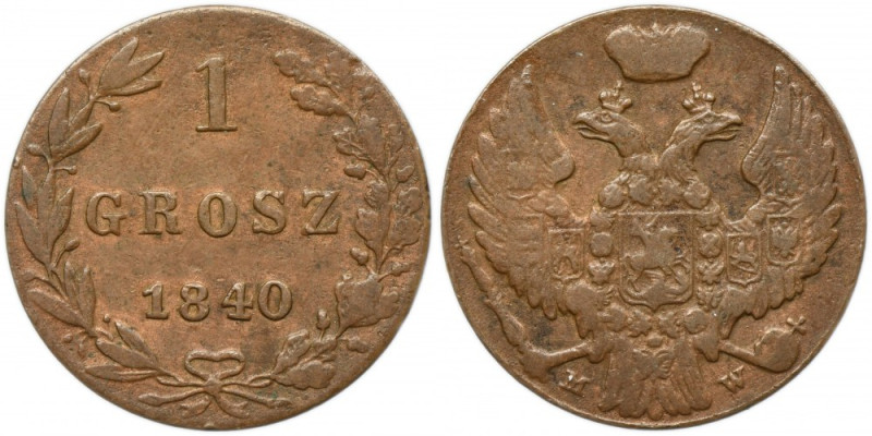 1 groschen Warsaw 1840 MW Cariety with smaller digits in date. Hints of mint lus...