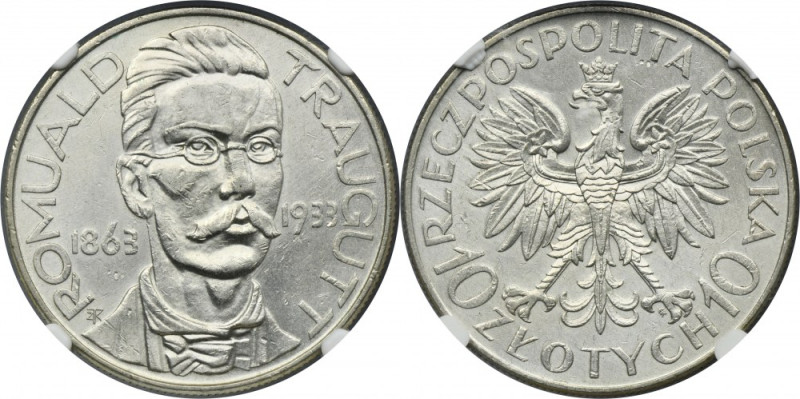 Traugutt, 10 złotych 1933 - NGC UNC DETAILS Moneta w slabie NGC z oceną UNC DETA...