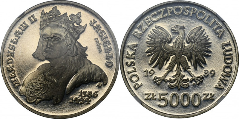 PRÓBA NIKIEL, 5.000 złotych 1989 Władysław II Jagiełło, Popiersie - NGC PF68 ULT...