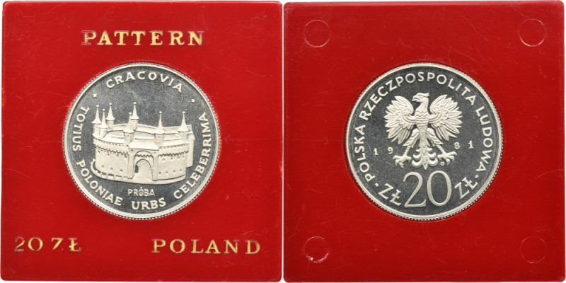 PRÓBA, 20 złotych 1981 Cracovia Moneta wybita stemplem lustrzanym z widocznymi r...