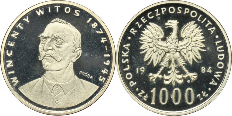 PRÓBA, 1.000 złotych 1984 Wincenty Witos Moneta wybita stemplem lustrzanym. Nakł...