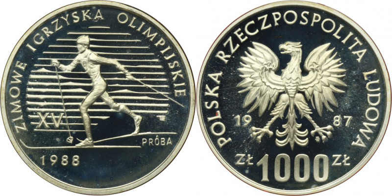 PRÓBA, 1.000 złotych 1987 XV Zimowe Igrzyska Olimpijskie 1988 Moneta wybita stem...