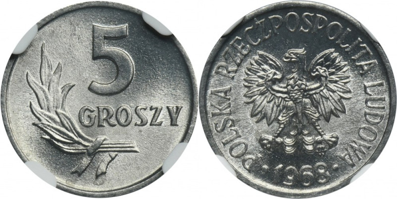 5 groszy 1968 - NGC MS67 Mennicza moneta z oceną MS67 od NGC. Druga najwyższa no...