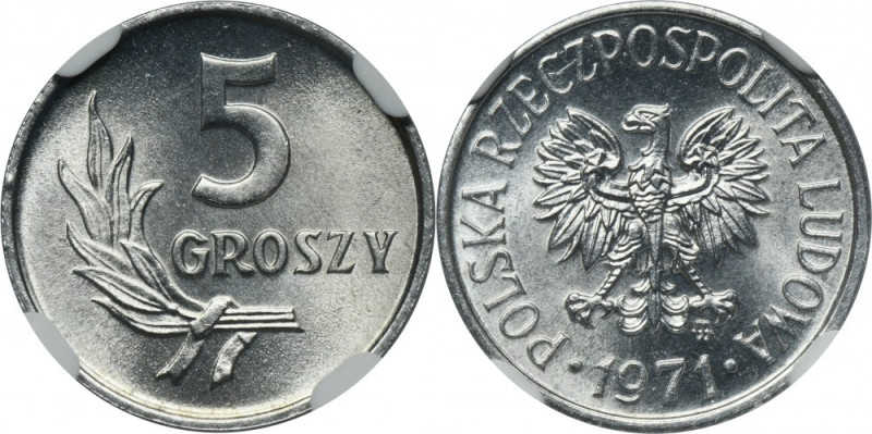 5 groszy 1971 - NGC MS67 Mennicza moneta z oceną MS67 od NGC. Piękna moneta doce...