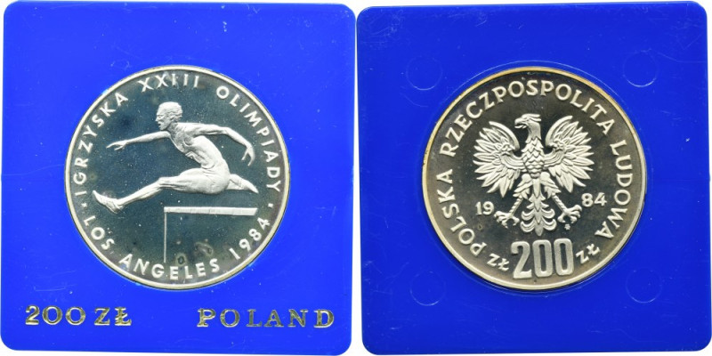 200 złotych 1984 Los Angeles Moneta wybita stemplem lustrzanym z drobnymi mikror...