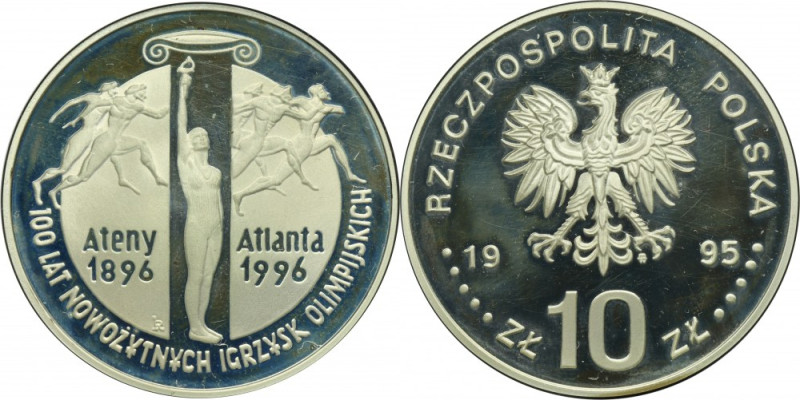 10 złotych 1995 100 lat nowożytnych Igrzysk Olimpijskich Moneta wybita stemplem ...