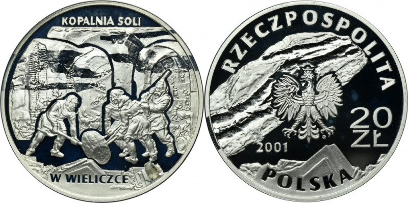 20 złotych 2001 Kopalnia w Wieliczce Moneta wybita stemplem lustrzanym. Nakład 2...