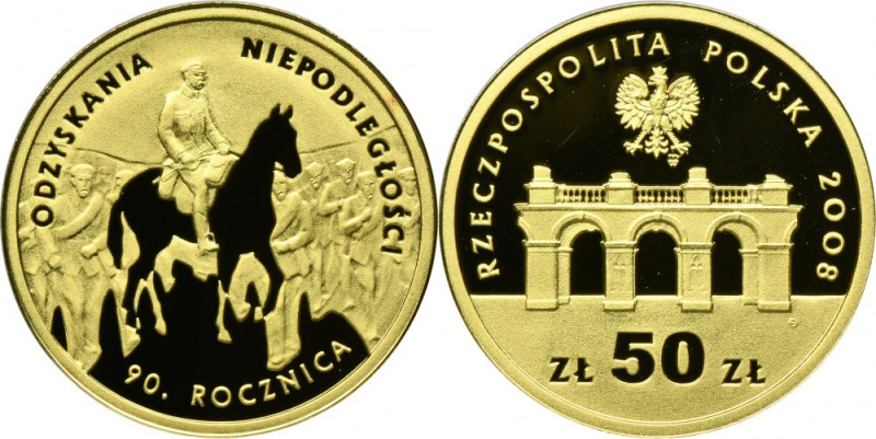 50 złotych 2008 90. Rocznica Odzyskania Niepodległości Moneta wybita stemplem lu...