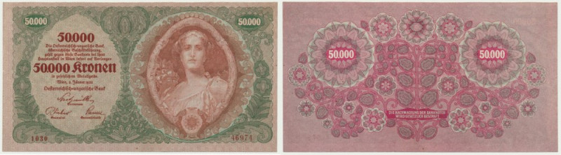 Austria, 50.000 Kronen 1922 Only one light fold through the design that can be s...